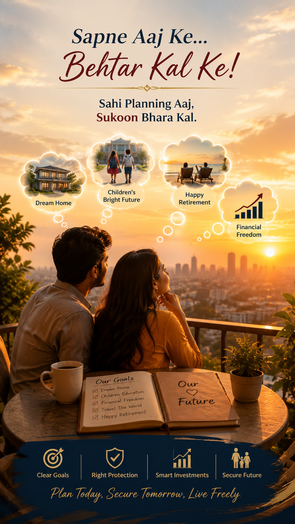 Sapne Aaj Ke, Behtar Kal Ke — couple planning their goals including dream home, children's future and retirement